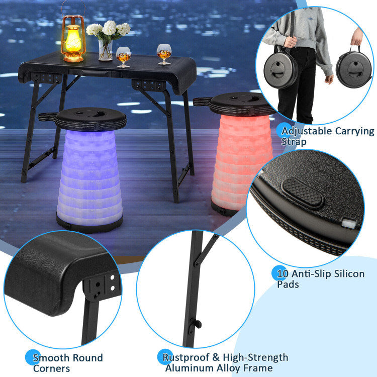 Folding Table with 2 Retractable LED Stools