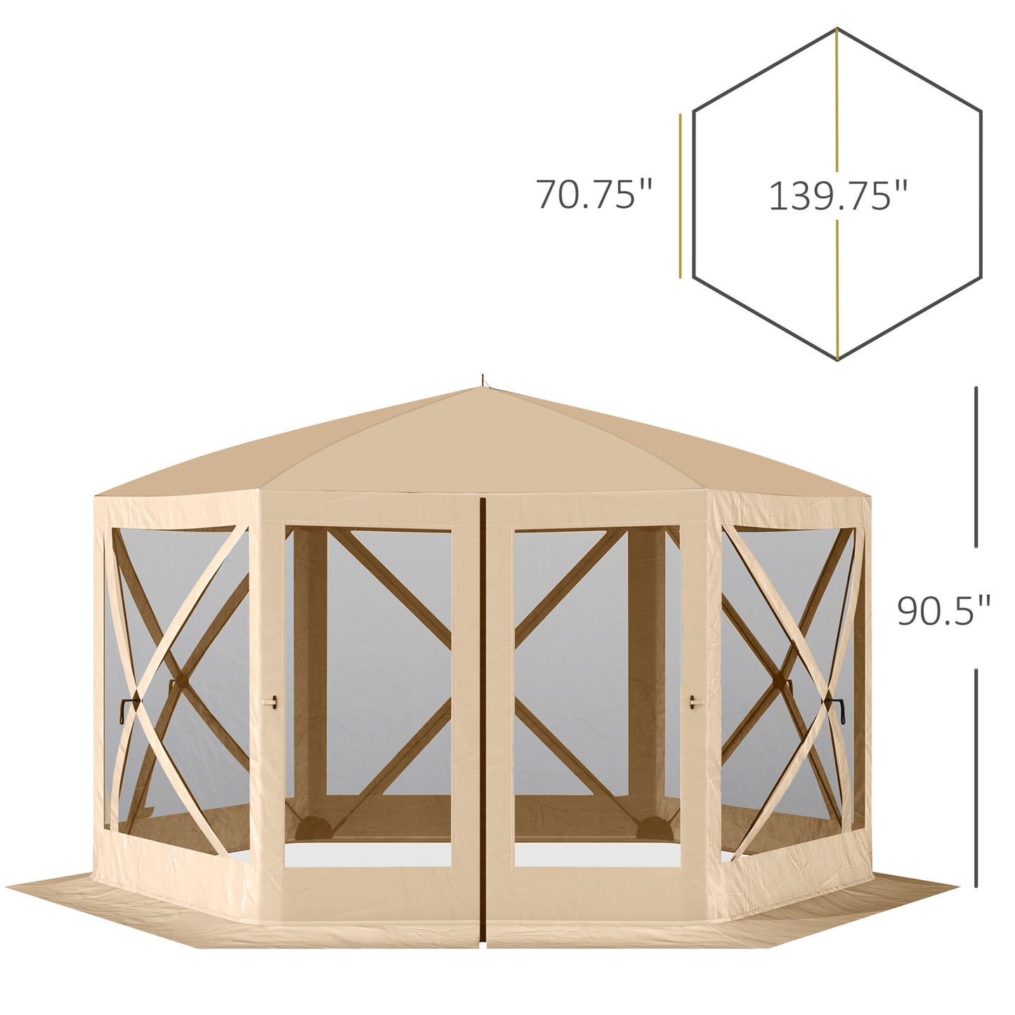 12' x 12' Hexagon Screen Pop Up Tent, Beige