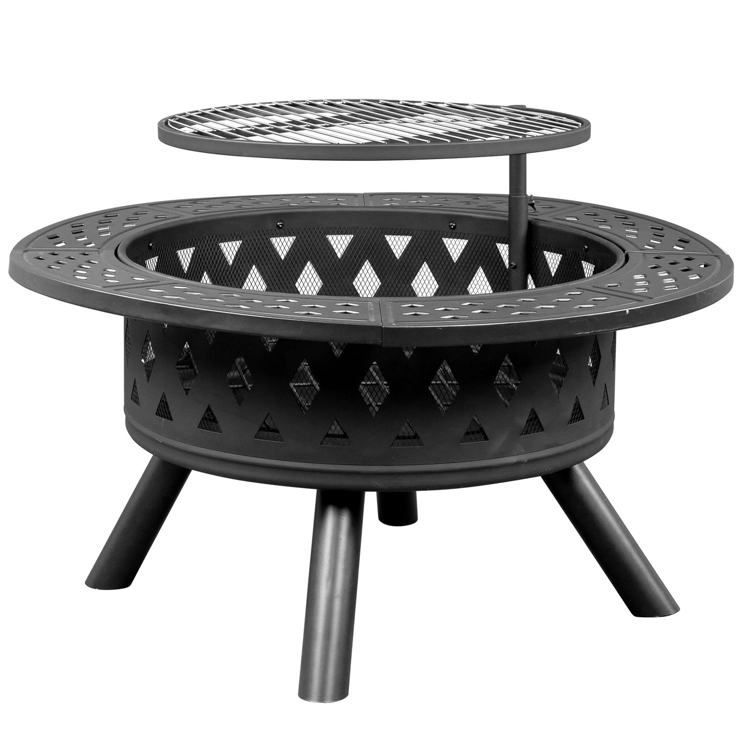 38in Metal Fire Pit with Cooking Grates- Black