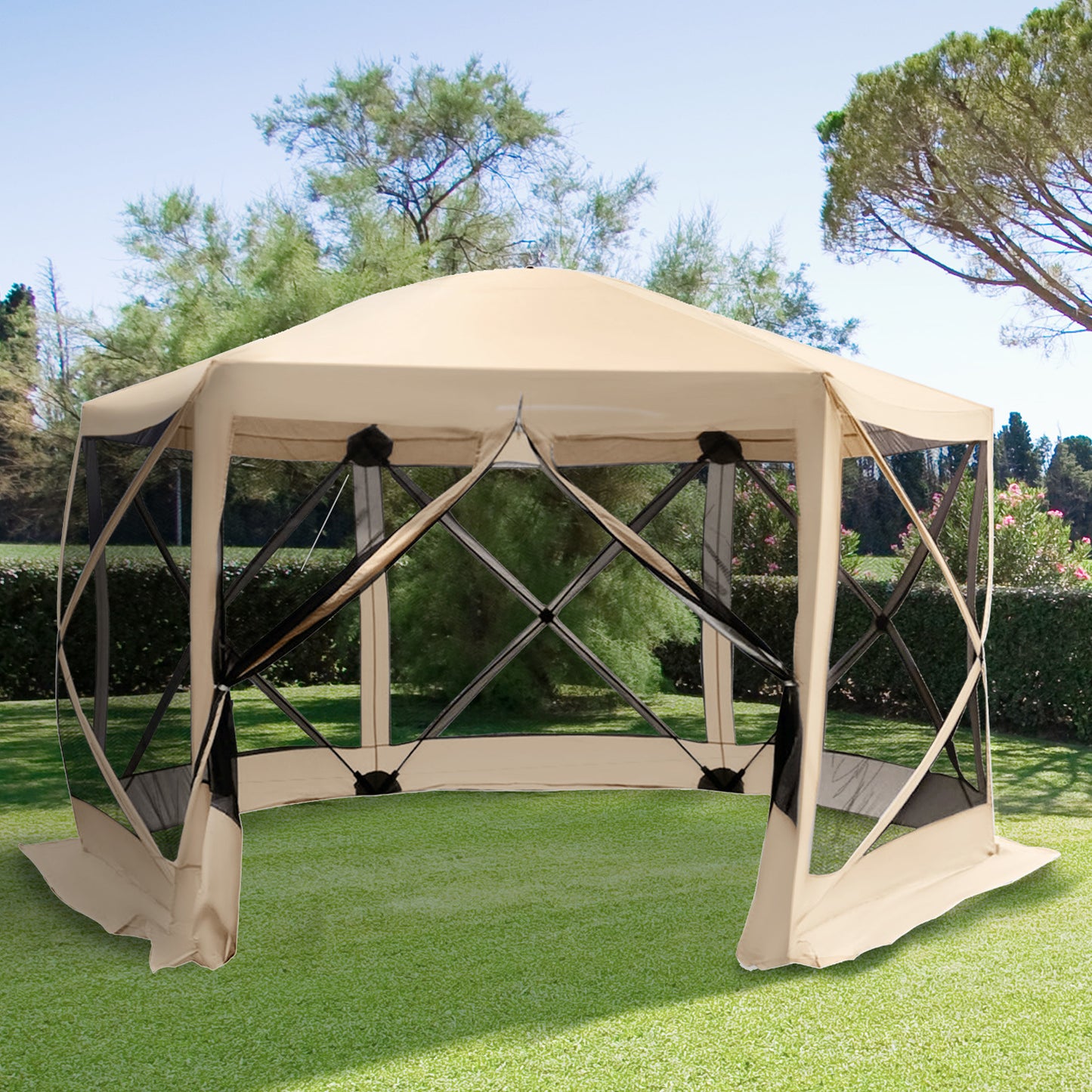 12' x 12' Hexagon Screen Pop Up Tent, Beige