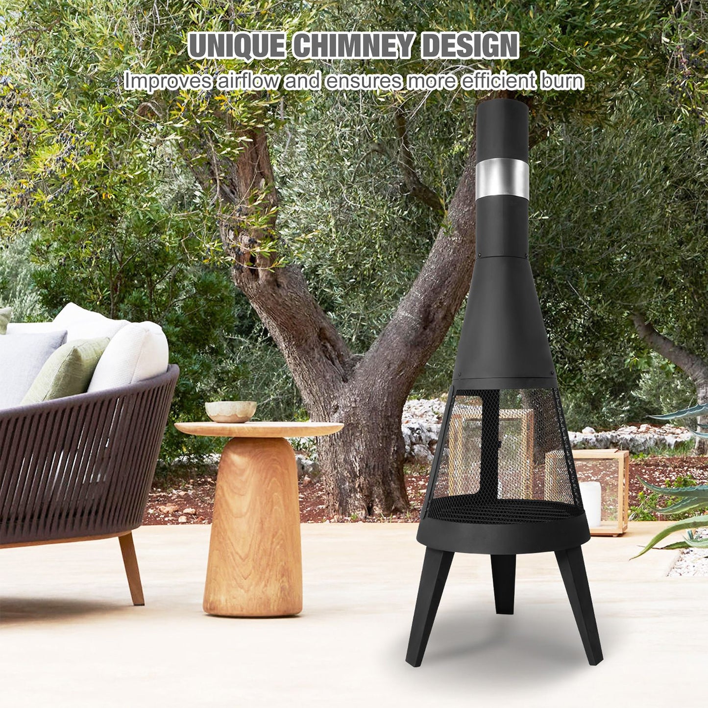 47.6" Tall Outdoor Patio Fireplace, Black