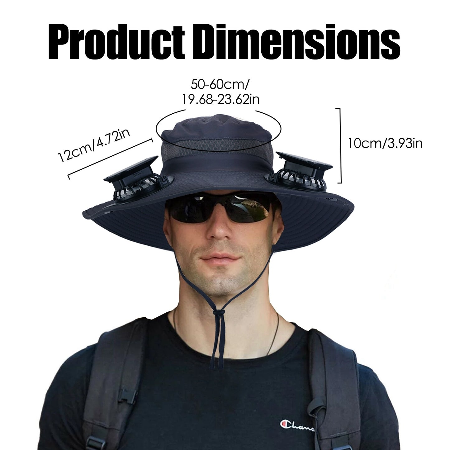 Outdoor Wide Brim Sun Hat With 2 Rechargeable Fans - Solar Powered