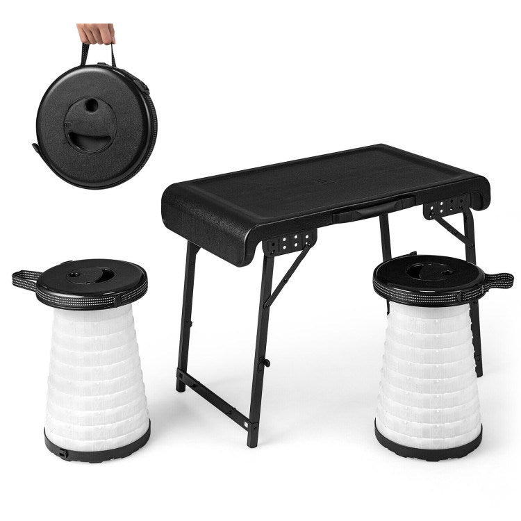 Folding Table with 2 Retractable LED Stools