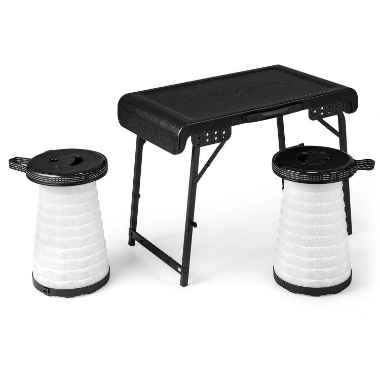 Folding Table with 2 Retractable LED Stools