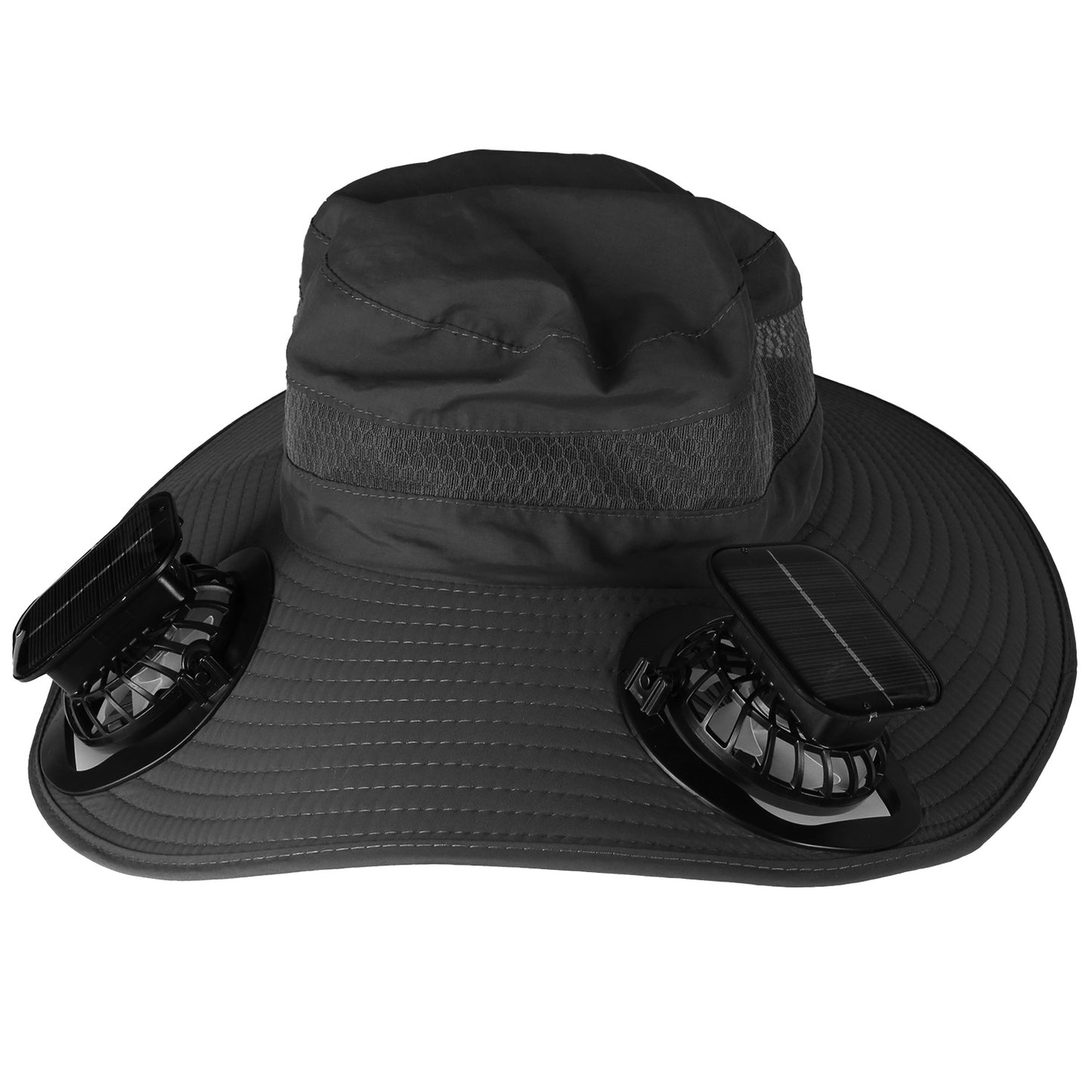 Outdoor Wide Brim Sun Hat With 2 Rechargeable Fans - Solar Powered