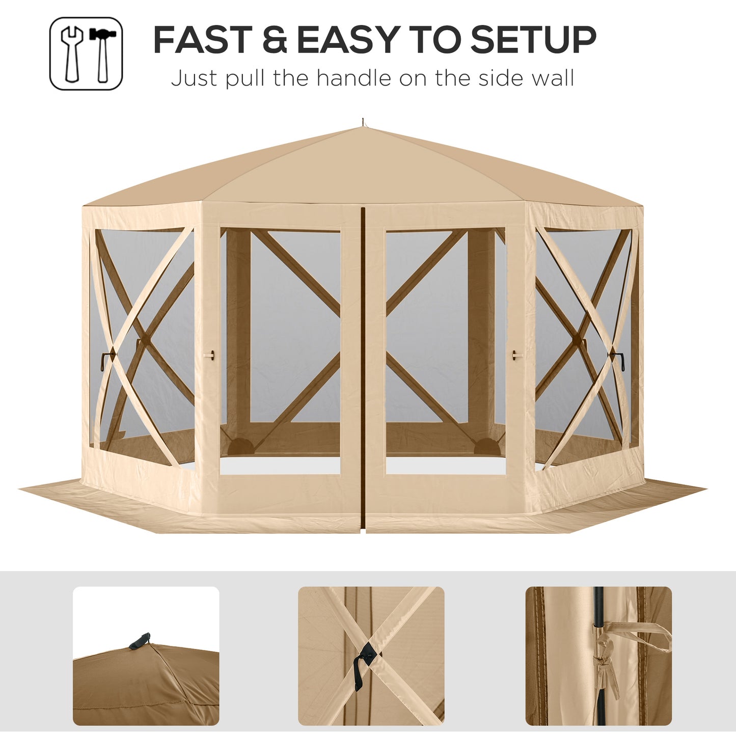 12' x 12' Hexagon Screen Pop Up Tent, Beige