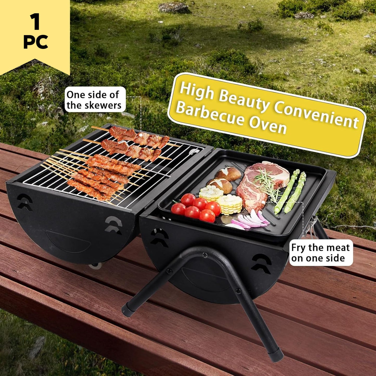 Portable Charcoal Grill, Black