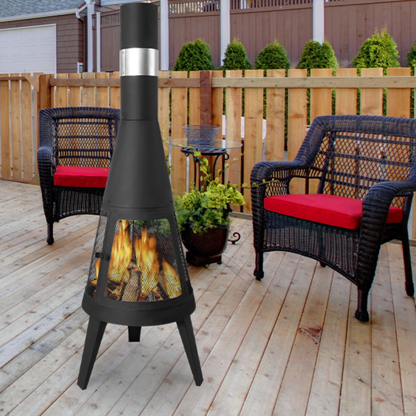 47.6" Tall Outdoor Patio Fireplace, Black