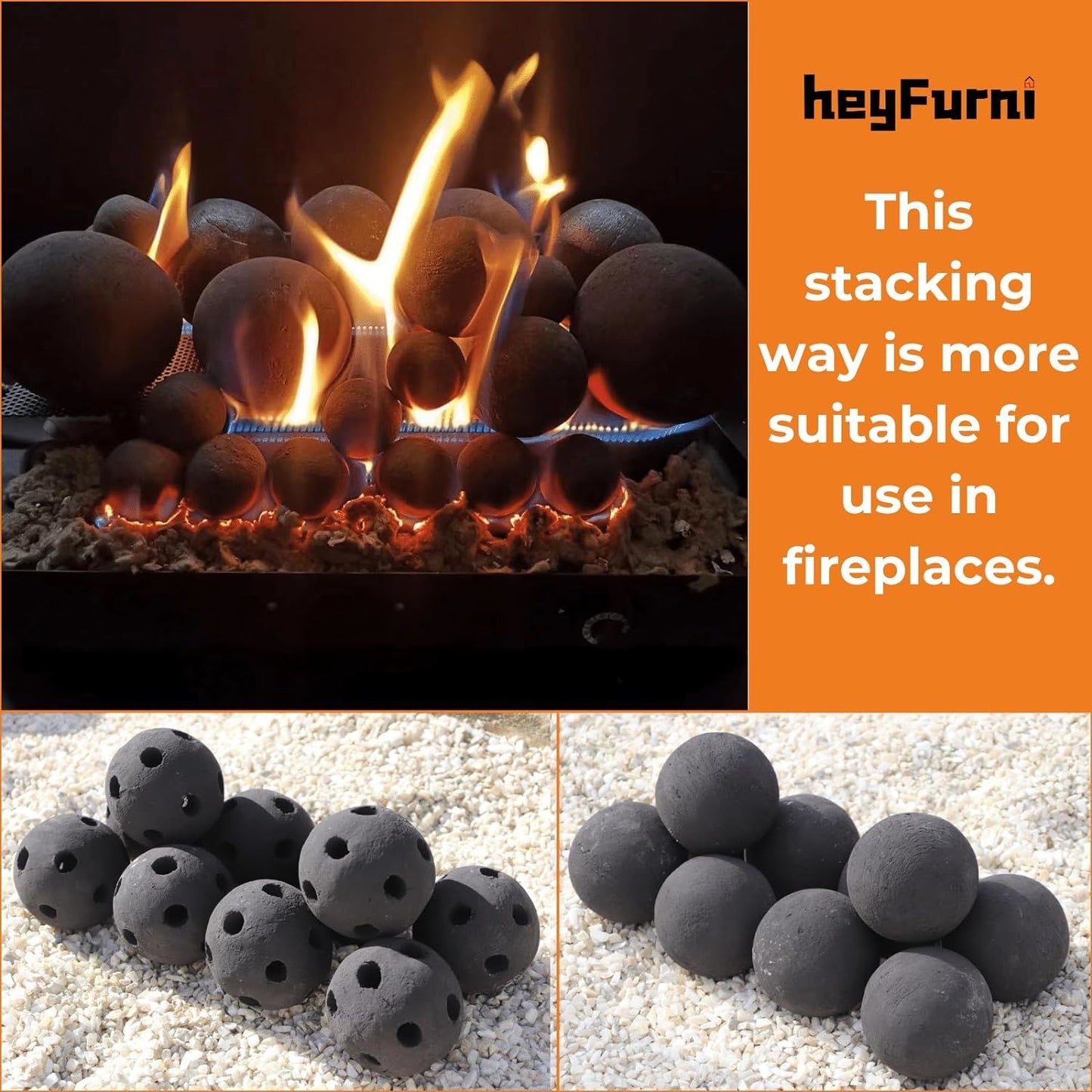 Hollow Ceramic Fire Balls, Set of 10 Fireplace Balls, for Outdoor Fire Pits or Fire Tables