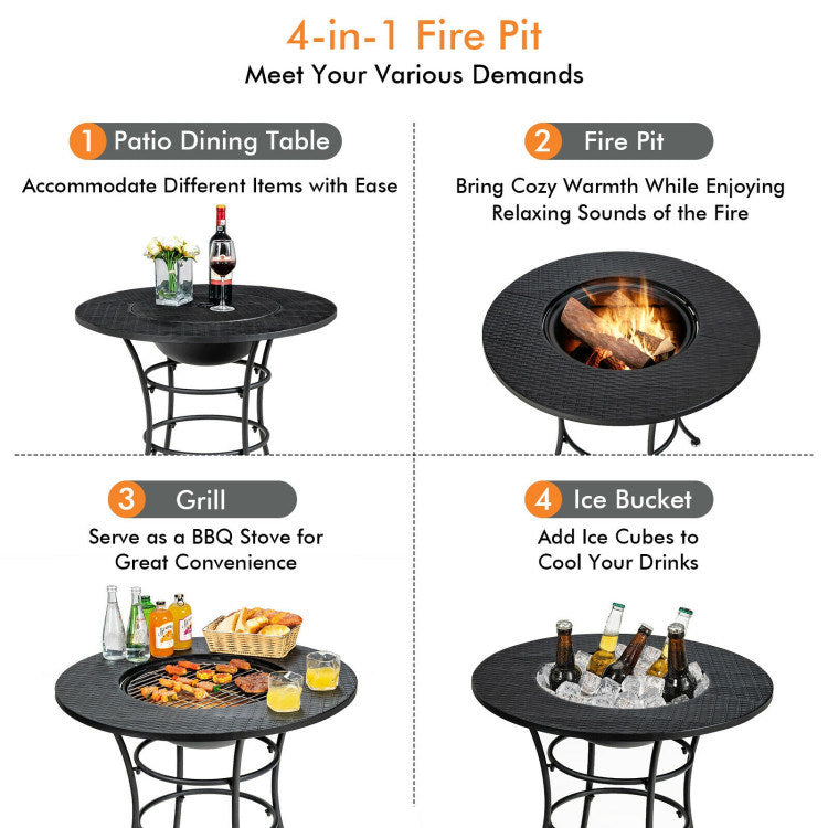 31.5 Inch Patio Fire Pit Dining Table With Cooking BBQ Grate