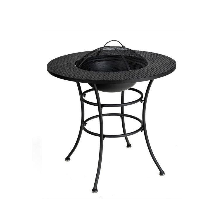 31.5 Inch Patio Fire Pit Dining Table With Cooking BBQ Grate