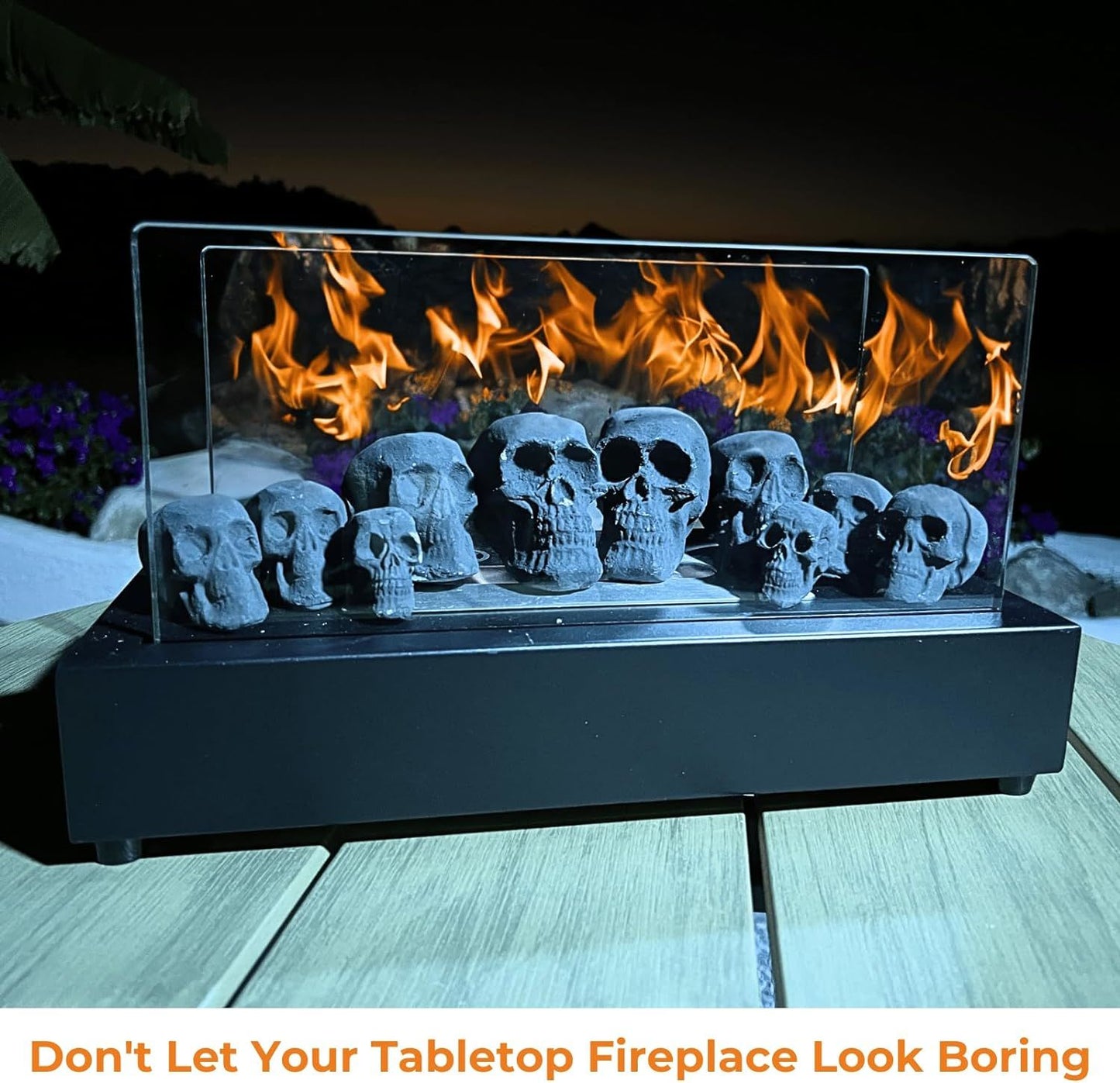 Ceramic Skulls for Fire Pit, Outdoor Fire Tables, 7pcs Reusable Spooky Imitated Human Skull
