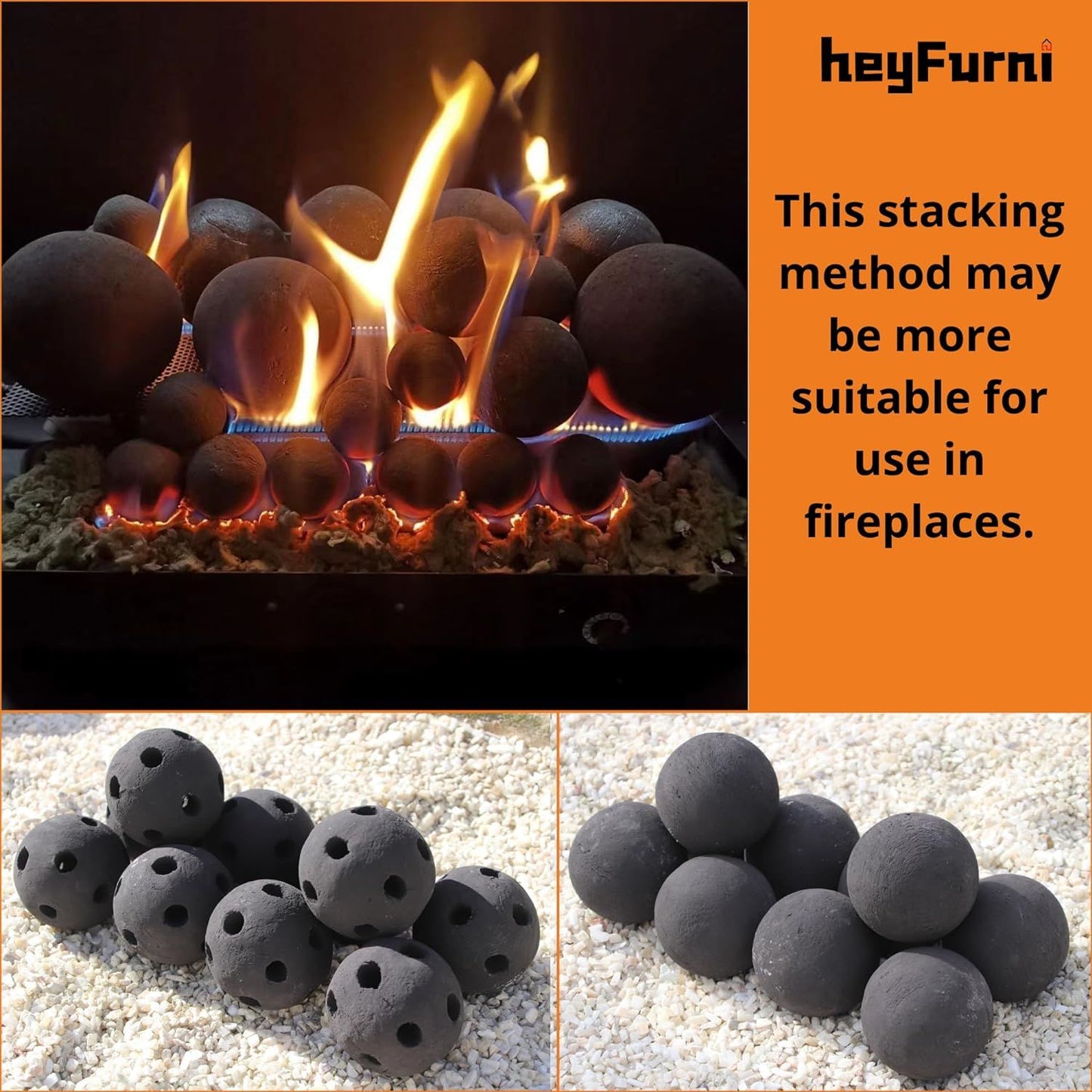 Hollow Ceramic Fire Balls, Set of 10 Fireplace Balls, for Outdoor Fire Pits or Fire Tables