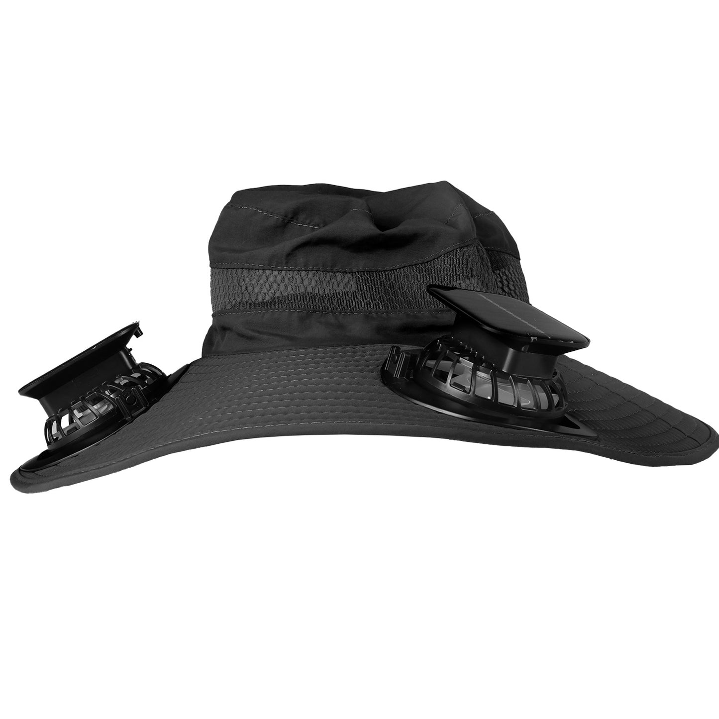 Outdoor Wide Brim Sun Hat With 2 Rechargeable Fans - Solar Powered