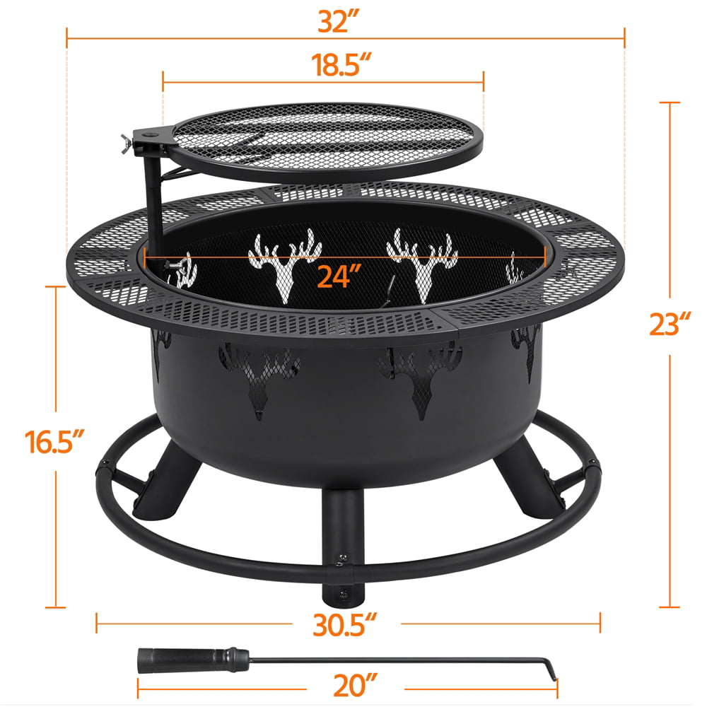 32” Round Wood Burning Fire Pit for Outdoor, Black - DragonHearth