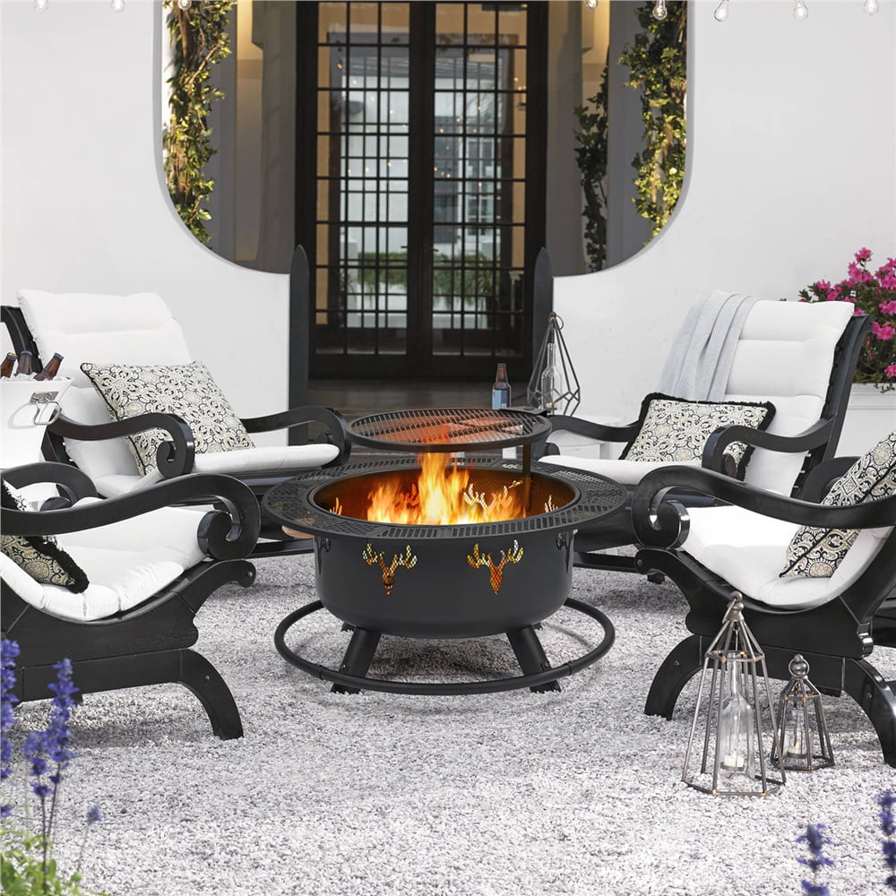 32” Round Wood Burning Fire Pit for Outdoor, Black - DragonHearth