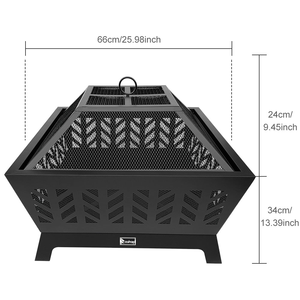 Outdoor Patio Wood Fire 4-Corner Pits 26 Inch Heater Stove with Flame-Retardant Spark Guard Black[US-Stock] - DragonHearth