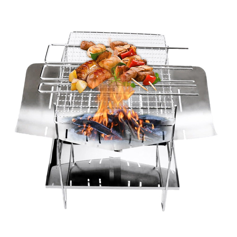 Mini Portable BBQ Grill Stainless Steel Folding Barbecue Net Stove Rack Firewood Lightweight Outdoor Outing Camping Picnic Tool - DragonHearth