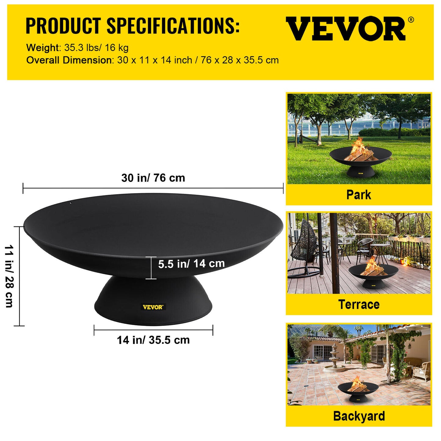 VEVOR Fire Pit Bowl BBQ Stove 22'' 28'' 30'' Carbon Steel / Cast Iron for Keeping Warm, Outdoor Patios Terrace Backyard Barbecue - DragonHearth