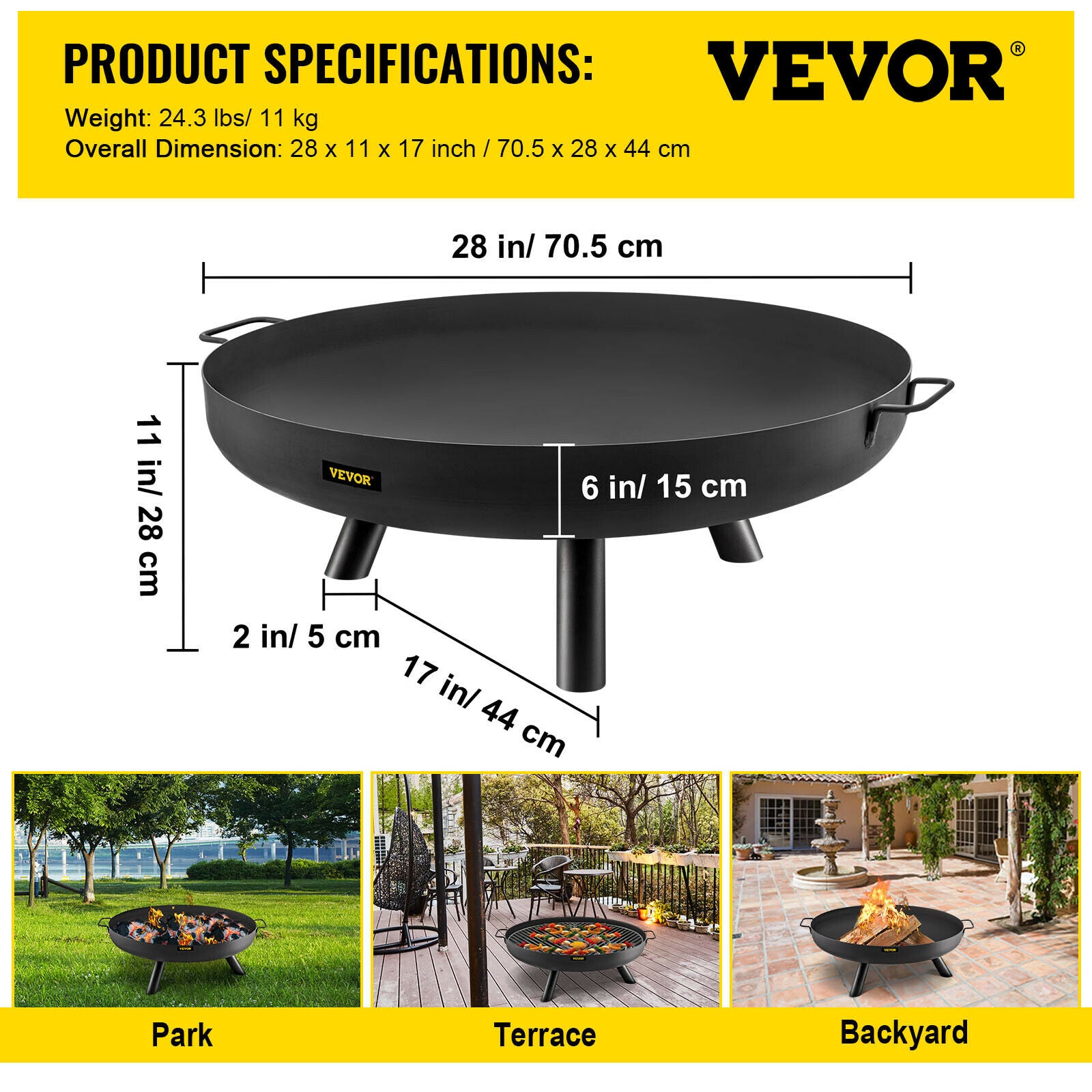 VEVOR Fire Pit Bowl BBQ Stove 22'' 28'' 30'' Carbon Steel / Cast Iron for Keeping Warm, Outdoor Patios Terrace Backyard Barbecue - DragonHearth