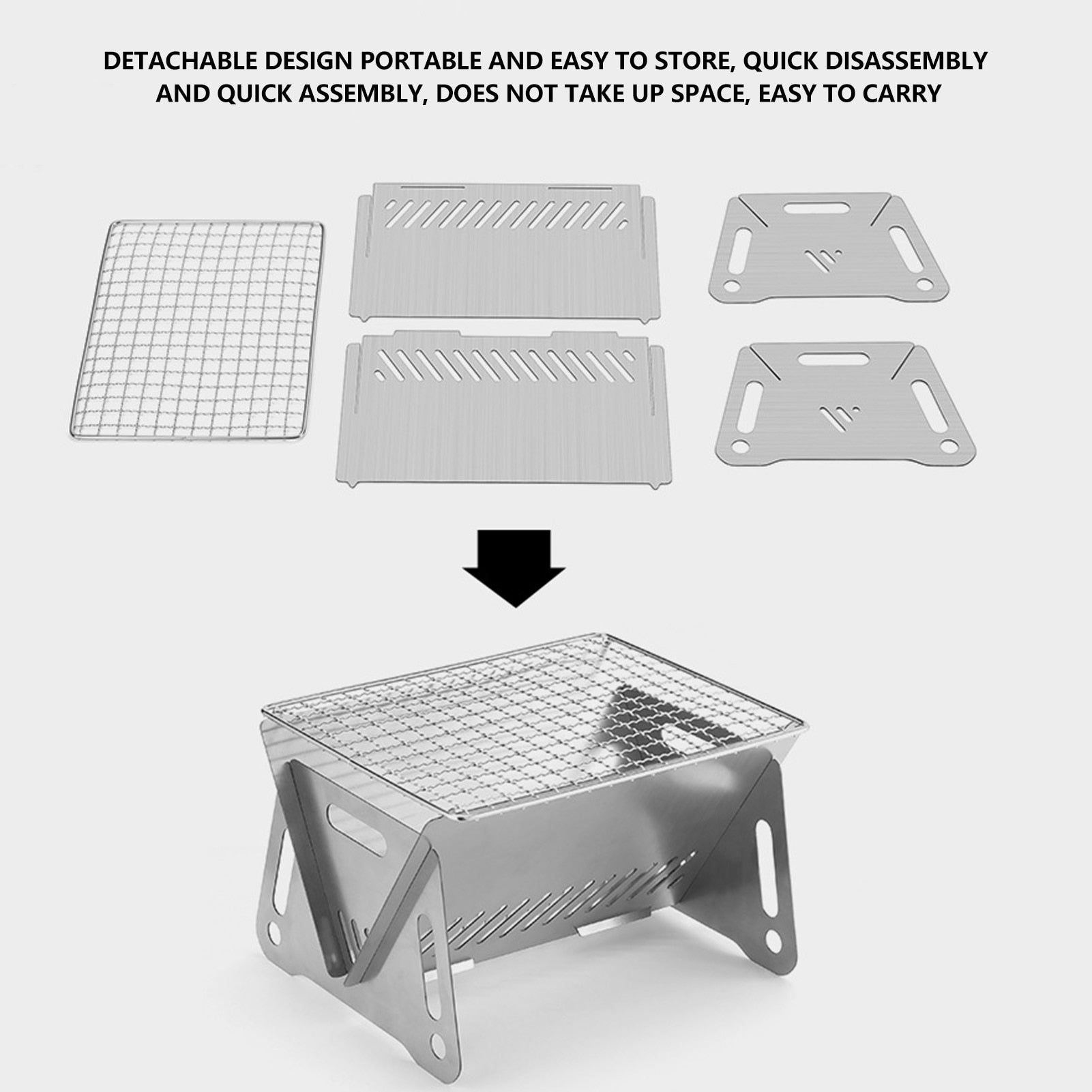 Portable Charcoal Grill Folding Campfire Grill Folding Stainless Steel Grate For Fire Pit Grill Portable Campfire Cooking - DragonHearth