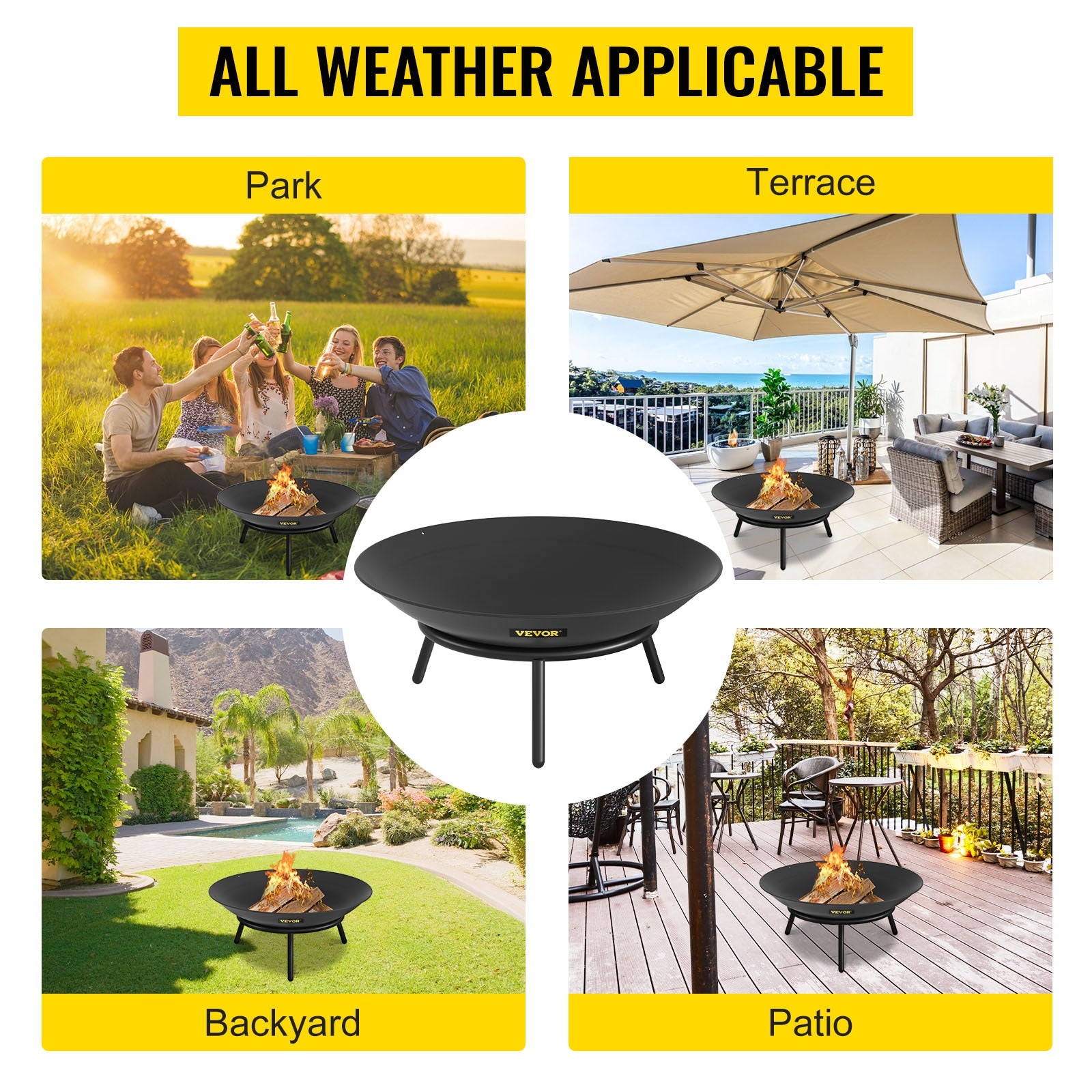 VEVOR Fire Pit Bowl BBQ Stove 22'' 28'' 30'' Carbon Steel / Cast Iron for Keeping Warm, Outdoor Patios Terrace Backyard Barbecue - DragonHearth