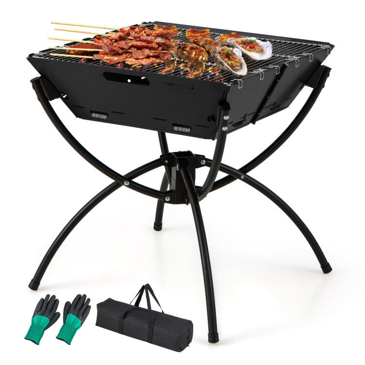 3-in-1 Camping Campfire Grill with Carrying Bag & Gloves