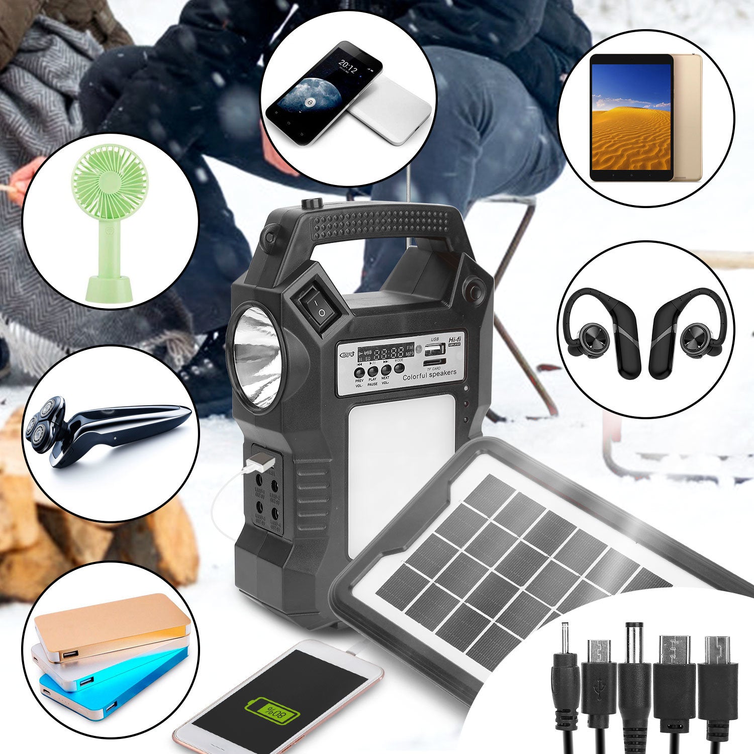 Portable Solar Power Station Rechargeable Backup Power Bank w/Flashlight - DragonHearth