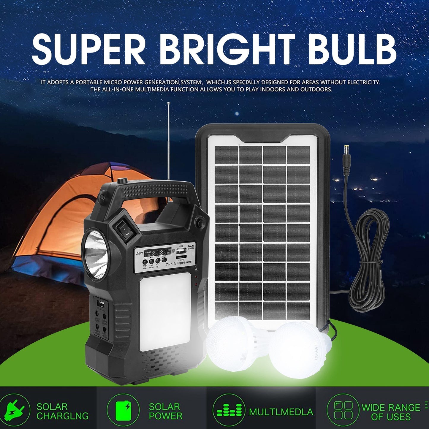 Portable Solar Power Station Rechargeable Backup Power Bank w/Flashlight - DragonHearth