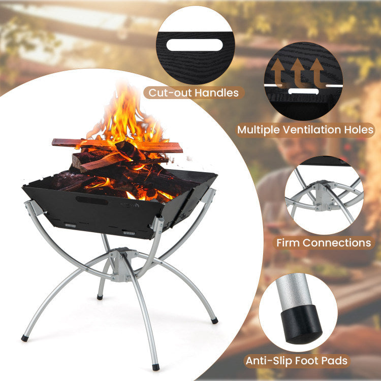 3-in-1 Camping Campfire Grill with Carrying Bag & Gloves