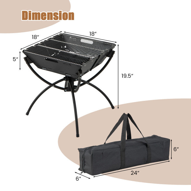 3-in-1 Camping Campfire Grill with Carrying Bag & Gloves