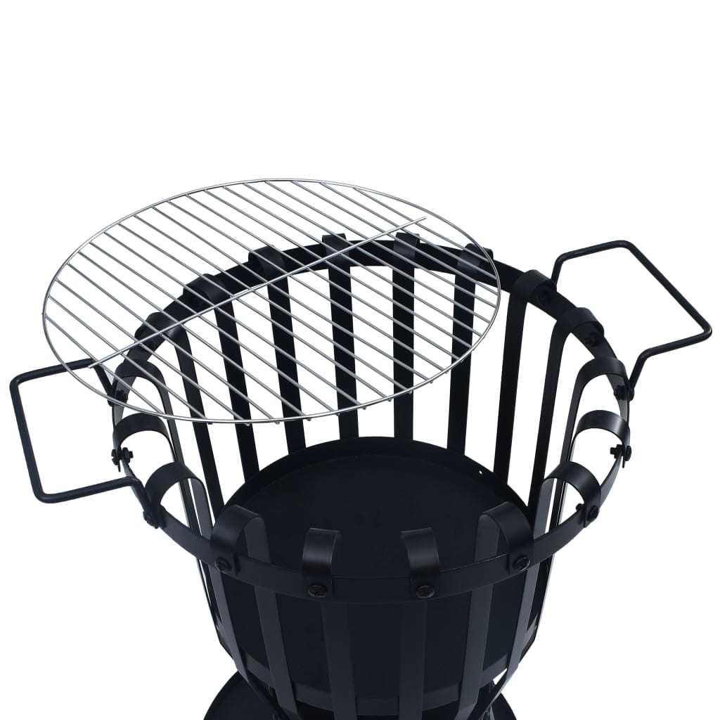 Garden Fire Pit Basket with BBQ Grill Steel 19" - DragonHearth