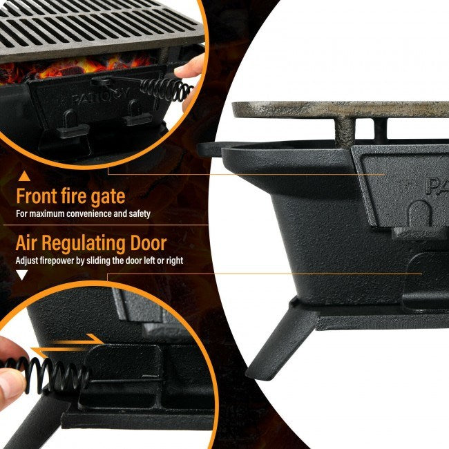 Heavy Duty Cast Iron Tabletop BBQ Grill Stove for Camping Picnic - DragonHearth