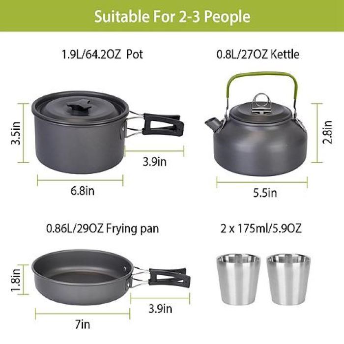 Camping Cookware Set - Aluminum Pot Pans Kit - DragonHearth