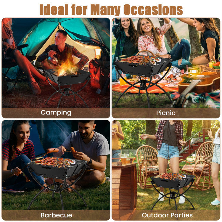 3-in-1 Camping Campfire Grill with Carrying Bag & Gloves