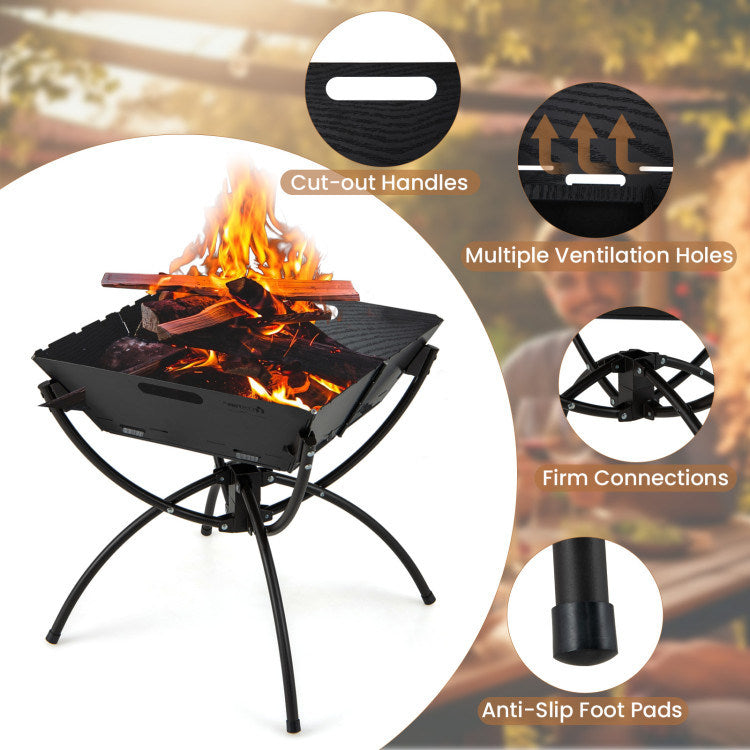 3-in-1 Camping Campfire Grill with Carrying Bag & Gloves