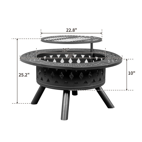 38in Metal Fire Pit with Cooking Grate- Black - DragonHearth