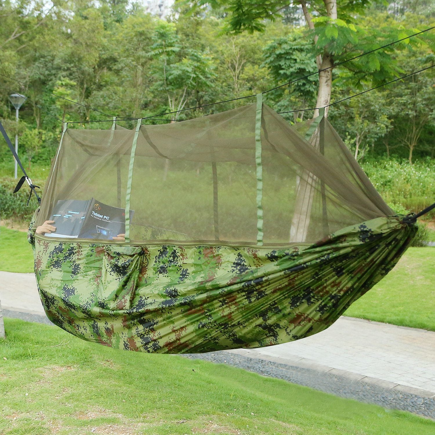 600lbs Load 2 Persons Hammock with Mosquito Net Outdoor Hiking Camping Portable Nylon Swing Hanging Bed - DragonHearth