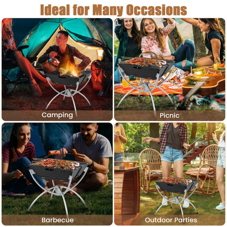 3-in-1 Camping Campfire Grill with Carrying Bag & Gloves