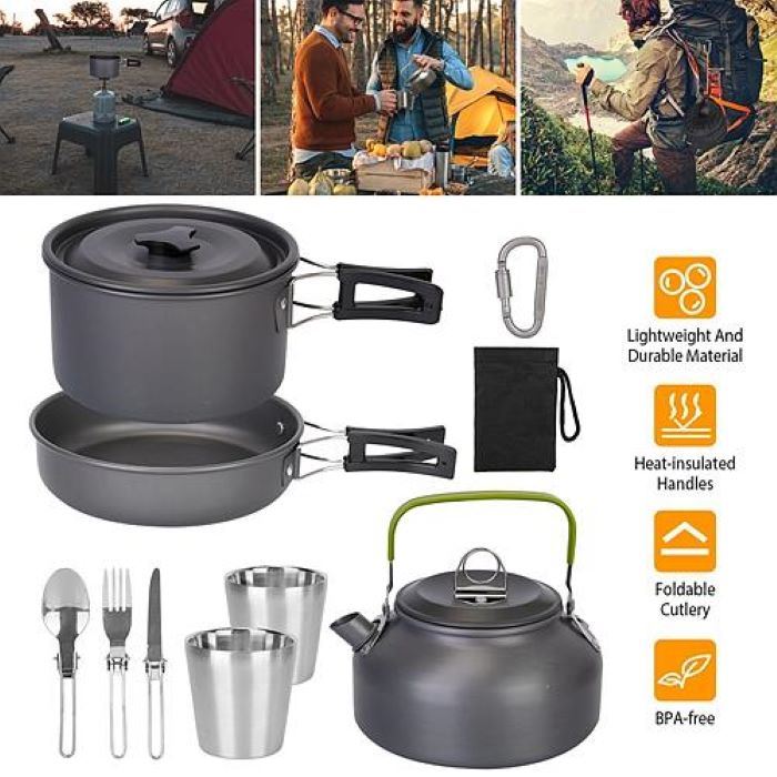 Camping Cookware Set - Aluminum Pot Pans Kit - DragonHearth