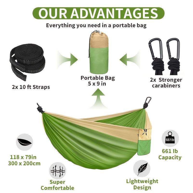 Camping Hammock Double & Single Portable Hammock With 2 Tree Straps And 2 Carabiners - DragonHearth