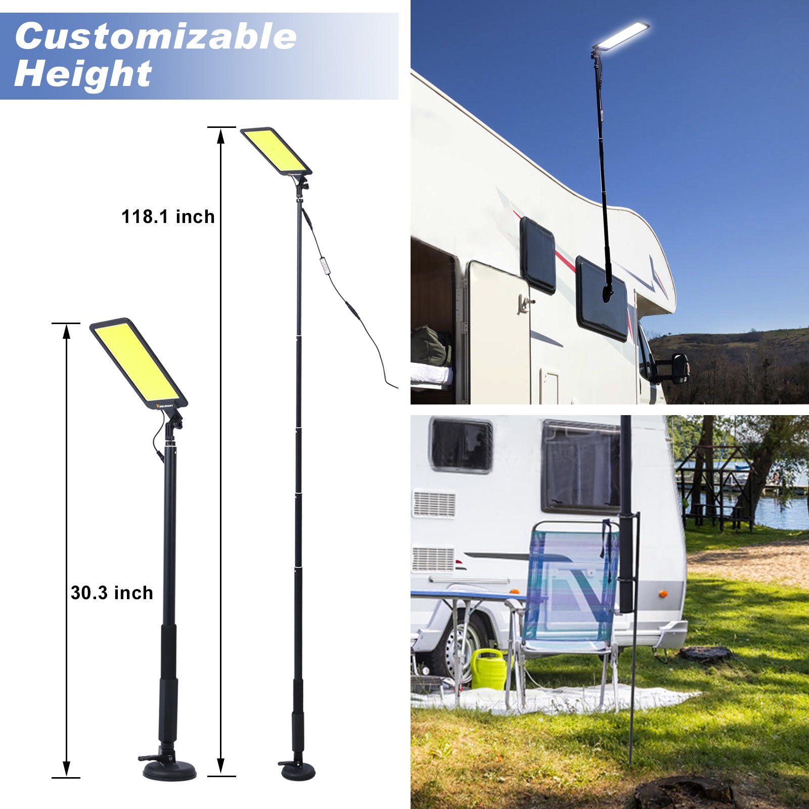 LED Camping Light, 12V 10000 Lumen Super Bright Portable Outdoor Lights with Telescoping Pole - DragonHearth