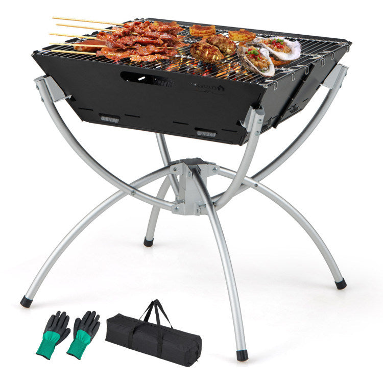 3-in-1 Camping Campfire Grill with Carrying Bag & Gloves