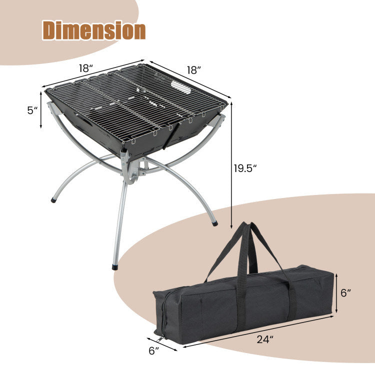 3-in-1 Camping Campfire Grill with Carrying Bag & Gloves