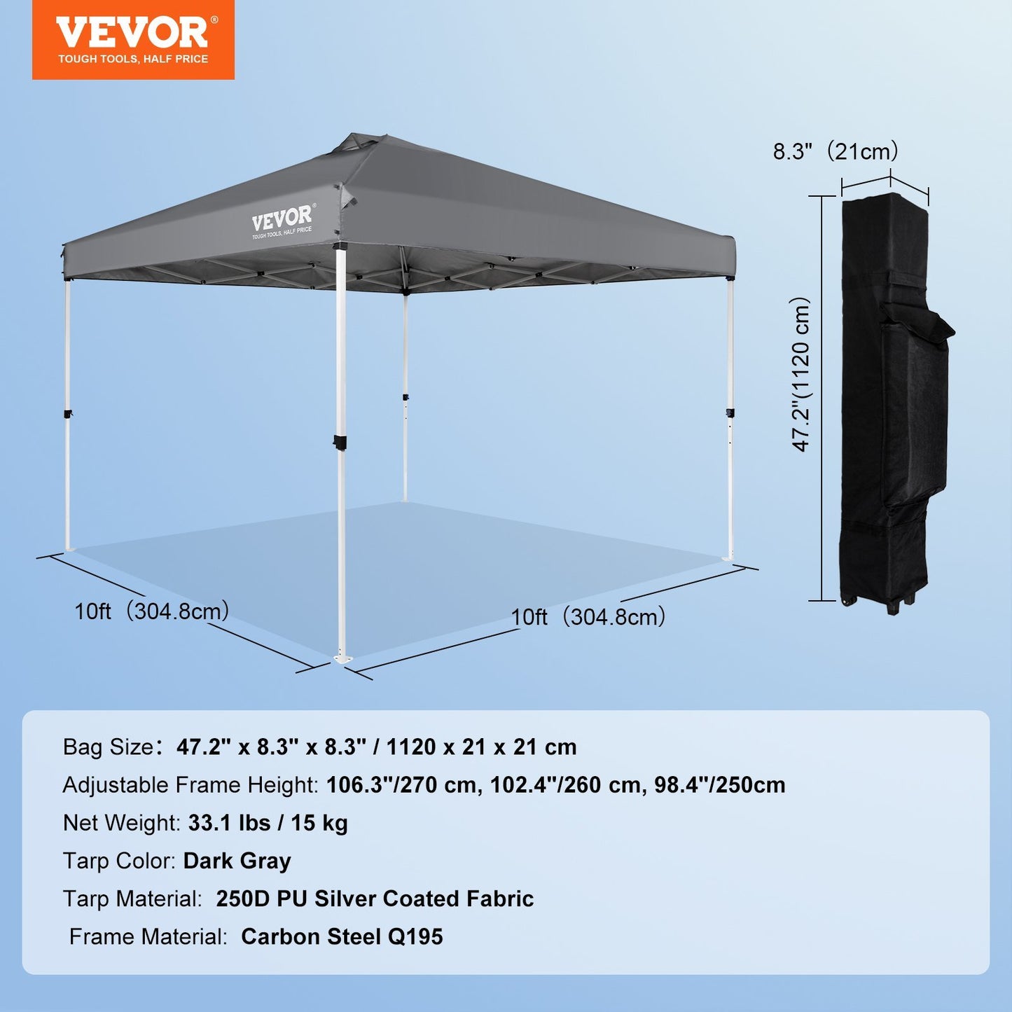 VEVOR Pop Up Canopy Tent, 10 x 10 ft