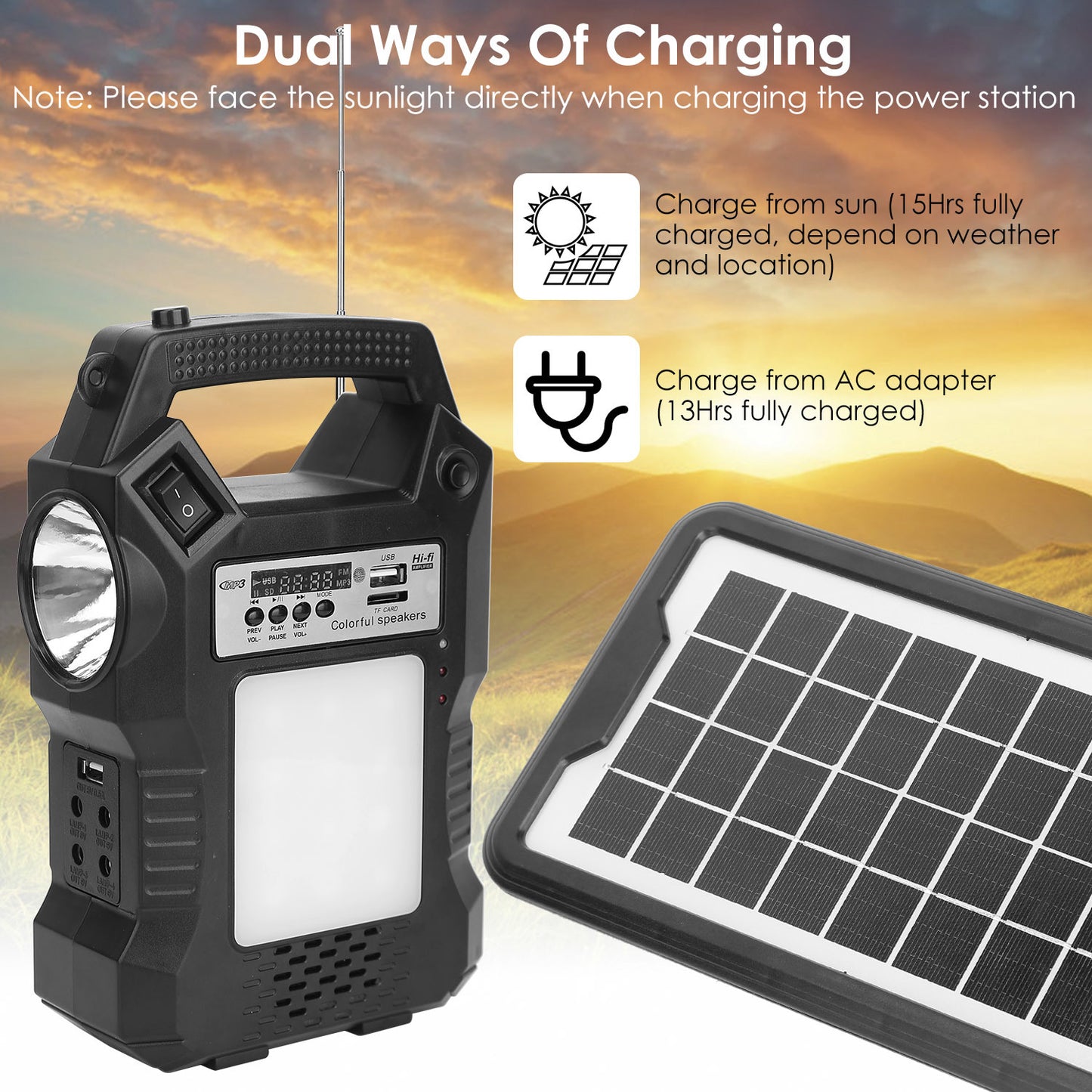 Portable Solar Power Station Rechargeable Backup Power Bank w/Flashlight - DragonHearth