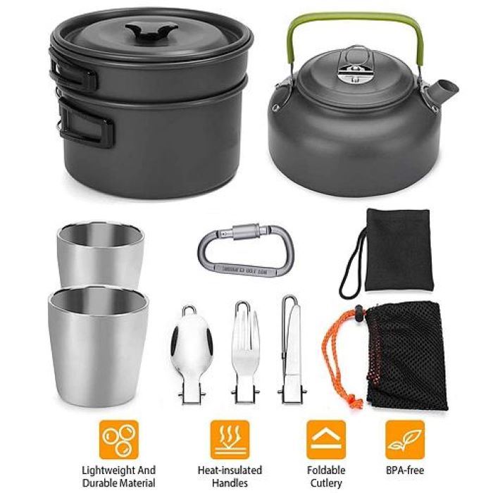 Camping Cookware Set - Aluminum Pot Pans Kit - DragonHearth