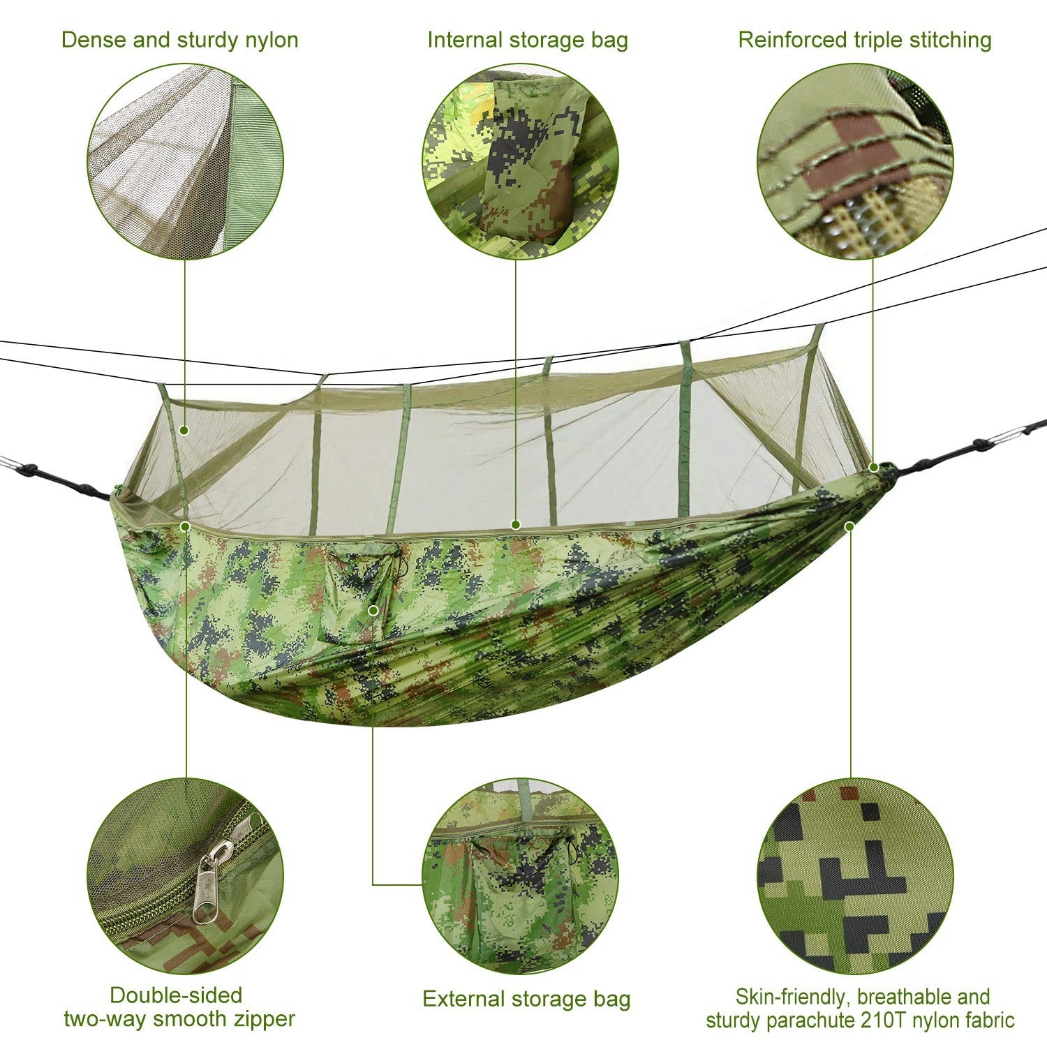 600lbs Load 2 Persons Hammock with Mosquito Net Outdoor Hiking Camping Portable Nylon Swing Hanging Bed - DragonHearth